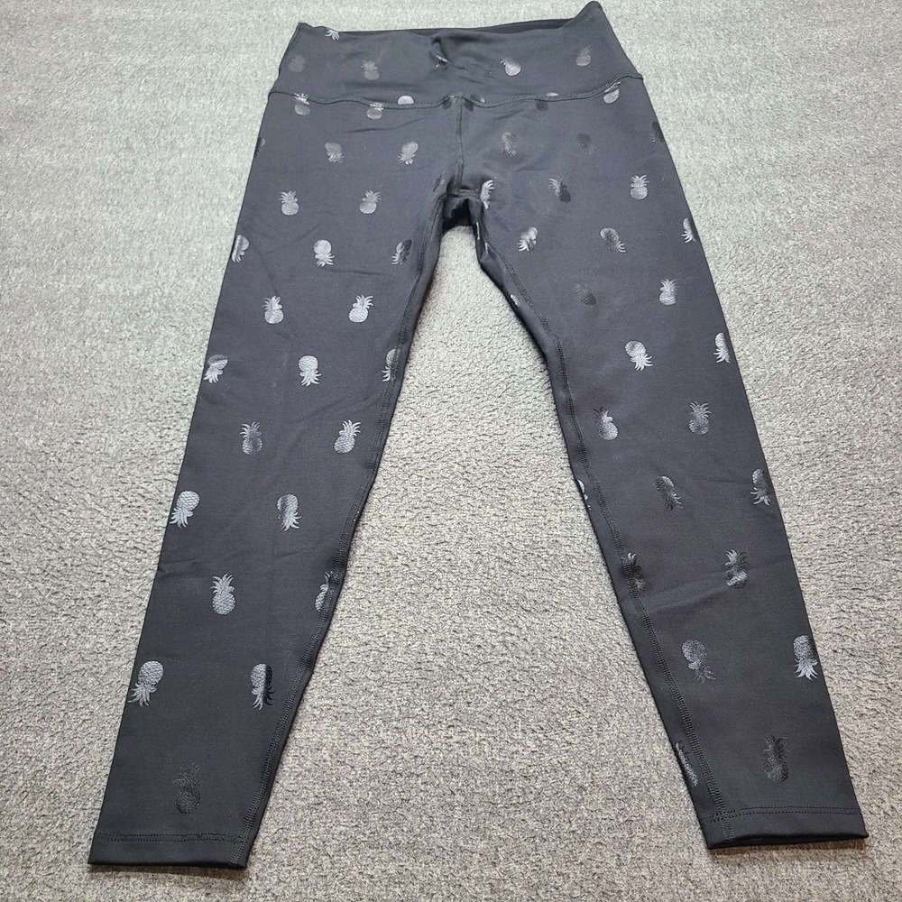 Beyond Yoga Leggings Women Large Black Excellent Foil Pineapple High Waisted